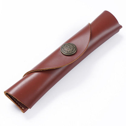 New Snap Leather Pencil Case Retro Pen Bag Student Stationery Storage Bag Box