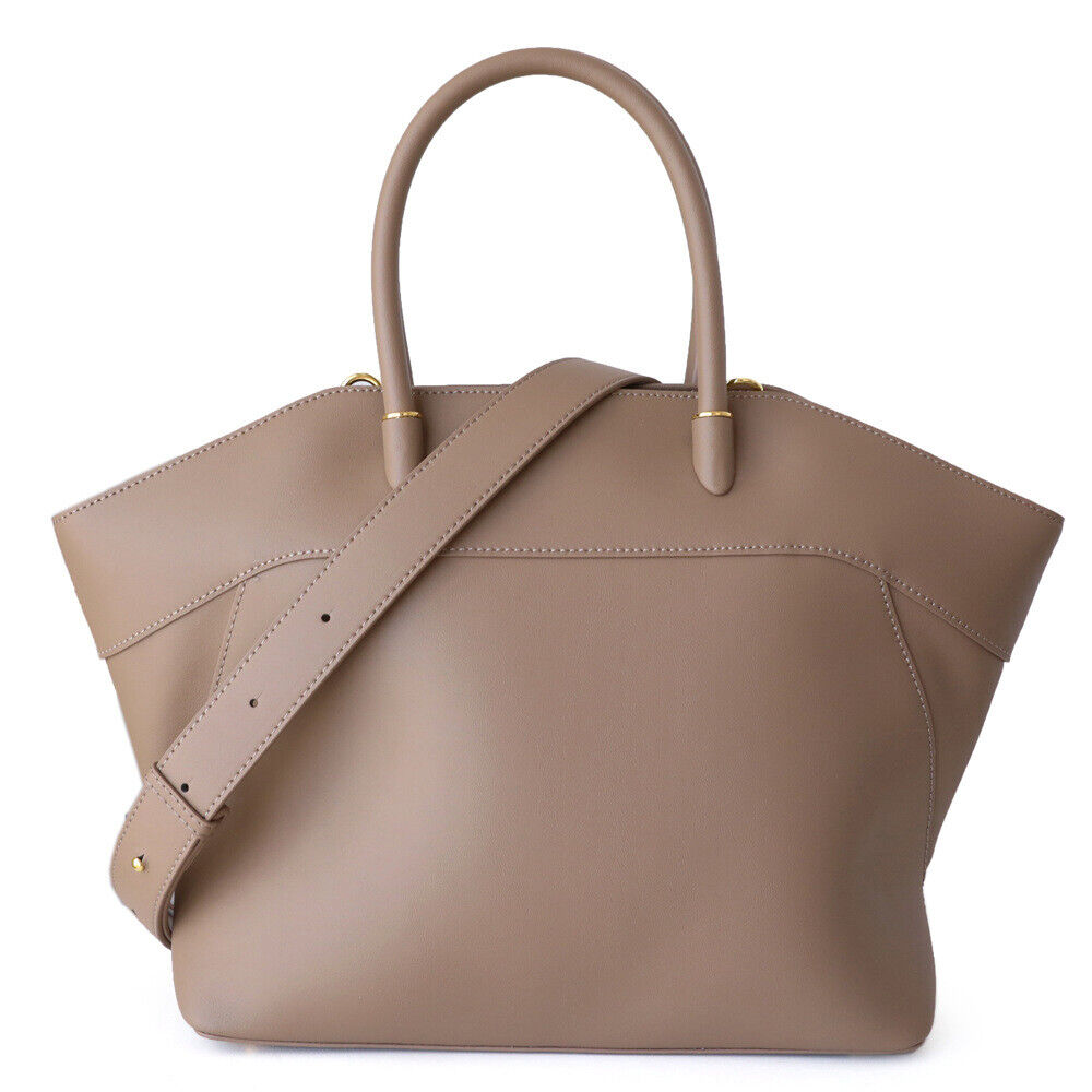 Trapezoid Real Leather Tote w/ Zipper Purse Shoulder Bag Handbag w/ Long Strap