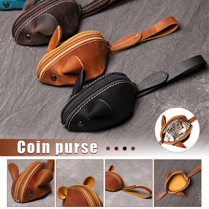 Genuine Leather Mouse Coin Purse Key Storage Bag Zipper Pocket Portable Wallets