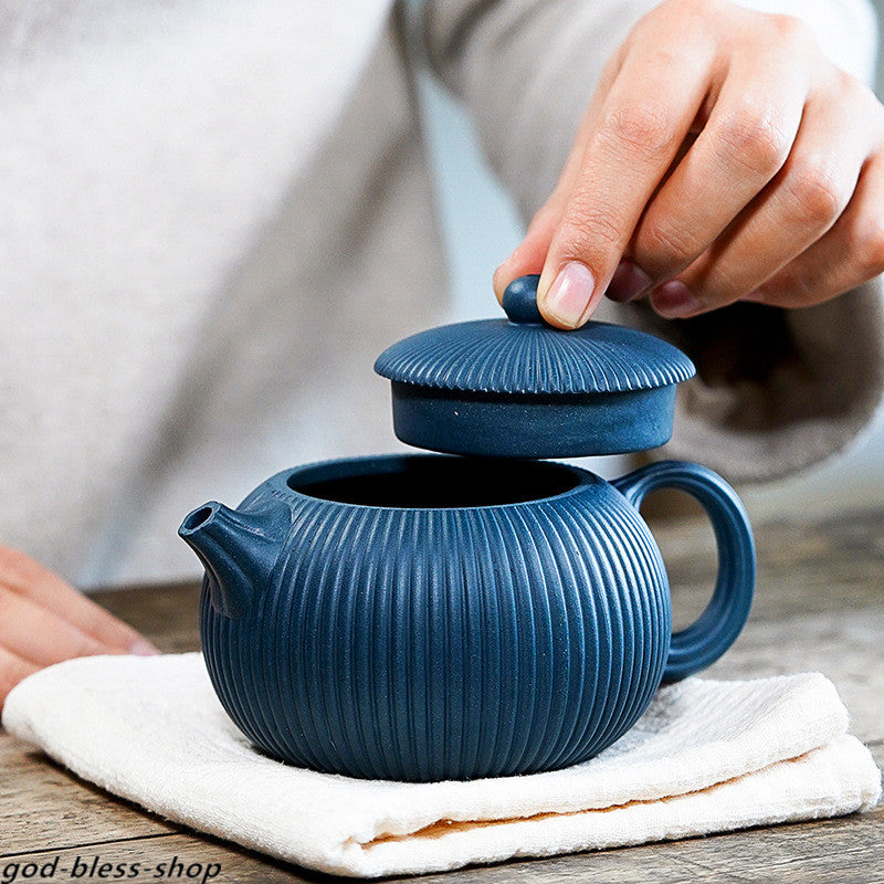 Chinese Yixing Zisha Tian Qing Clay Tea Pot Marked Handmade Xishi Pot Blue China