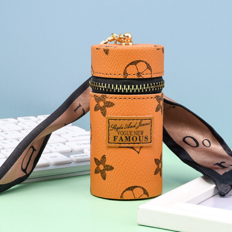 Fashionable ladies Leather Printed Keychain Bucket Coin Purse Pendant Gift