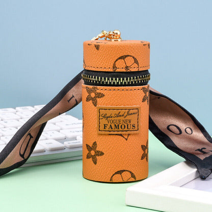 Fashionable ladies Leather Printed Keychain Bucket Coin Purse Pendant Gift