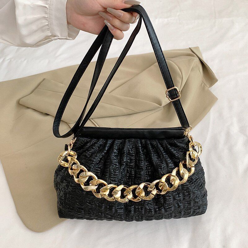 Luxury Acrylic Thick Chain Handbag Purse Shoulder Bag Clip Shell Evening Clutche