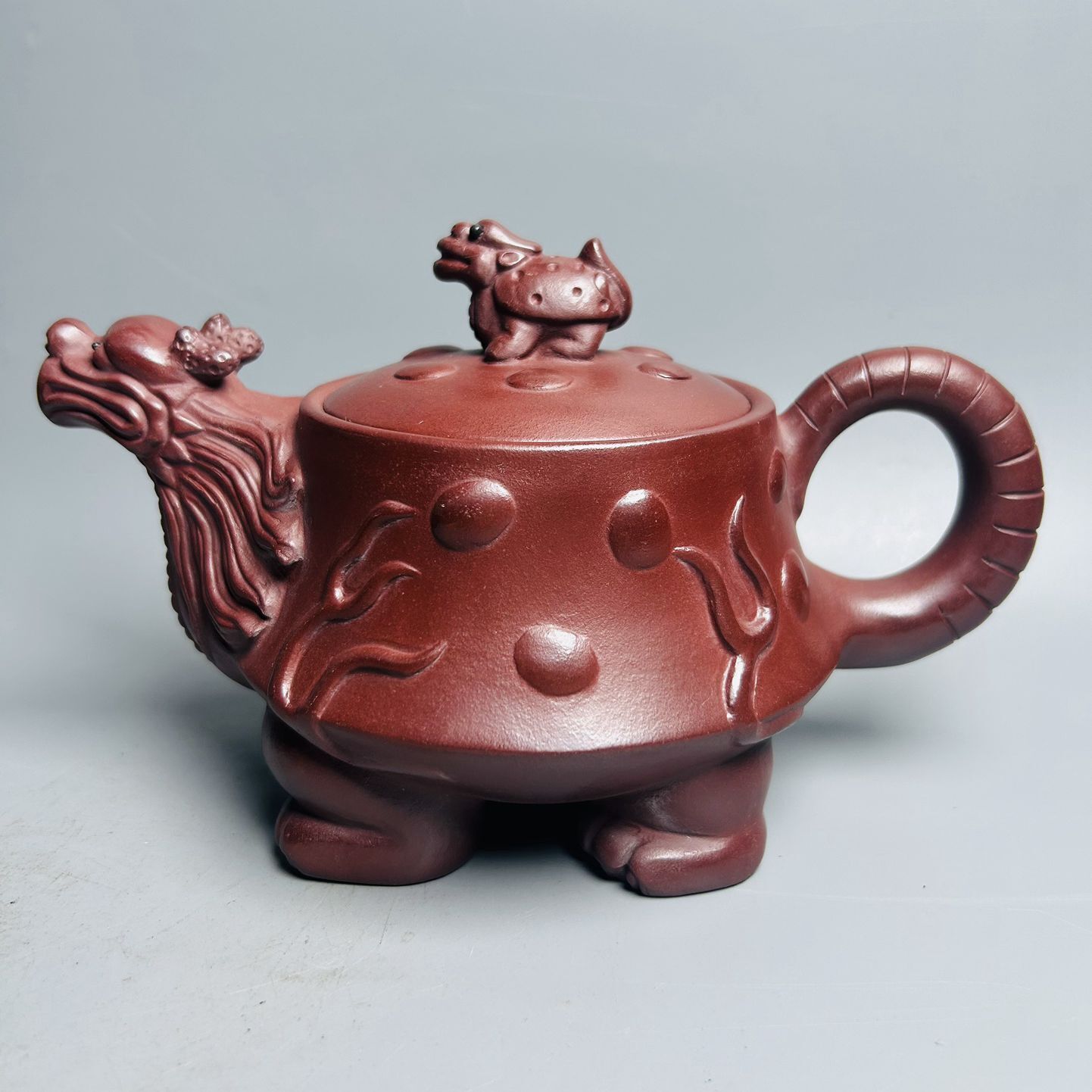 Chinese Yixing Purple Clay Teapot Zisha Ceramic Carving Dragon Turtle Teaware