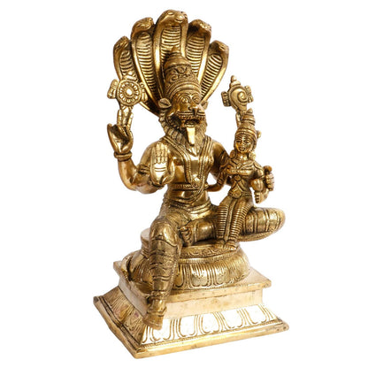 Hindu God Brass Lord Narasimha Bhagwan on Sheshnag Idol Figurine