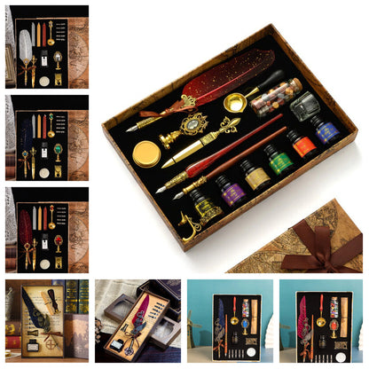 Wax Stamps Seal Feather Dip Quill Ink Gift Calligraphy Sealing Kits 2 3 Pen Sets