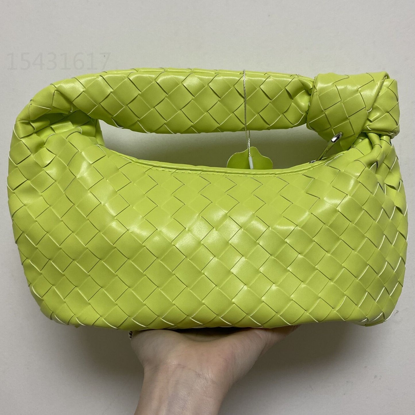 Leather Handbag Mini Shoulder Bag Purse Style Silver Weave Soft Underarm Bags