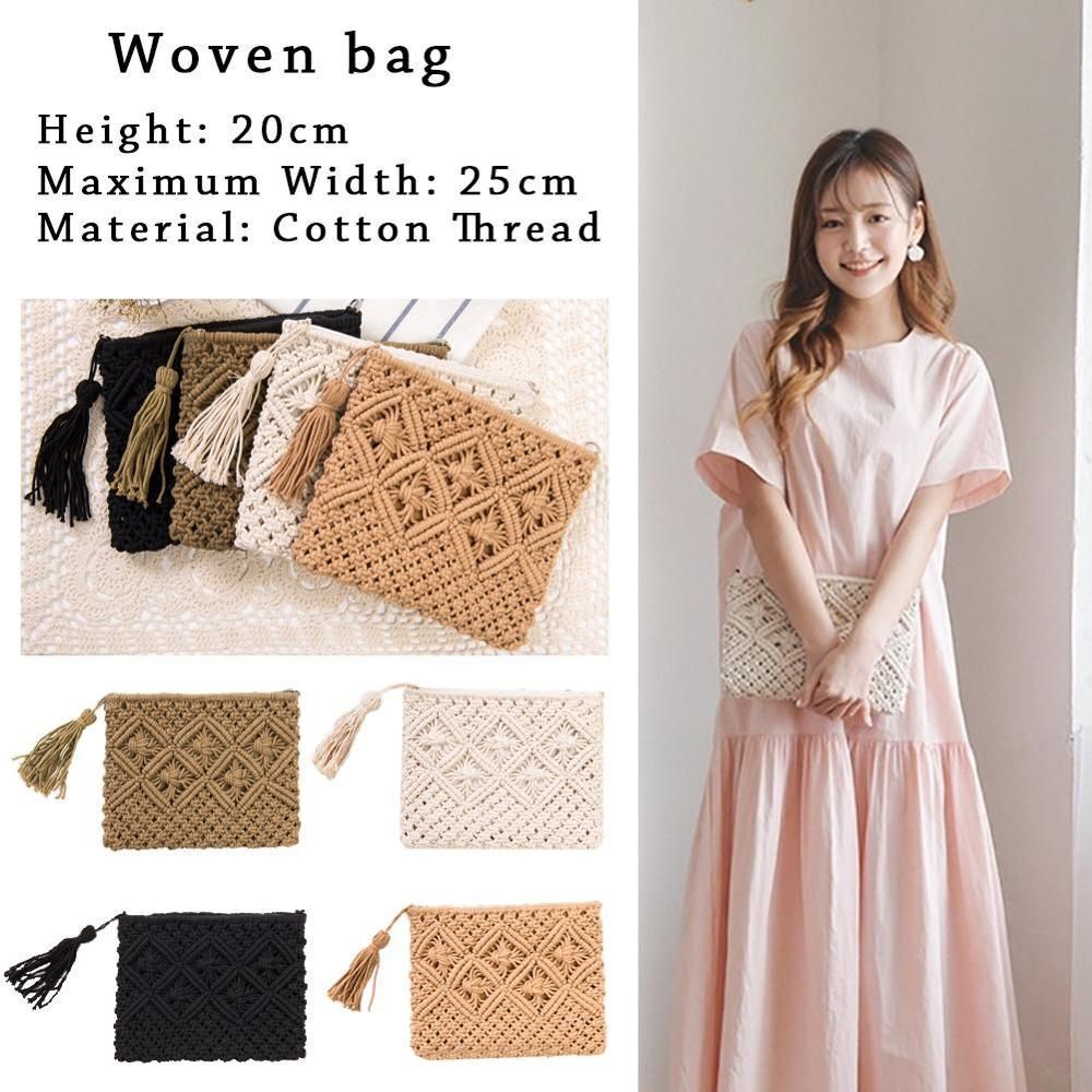 Bohemian Straw Woven Clutches Bag Fashionable Tassel Causal Handbag Vintage Bag