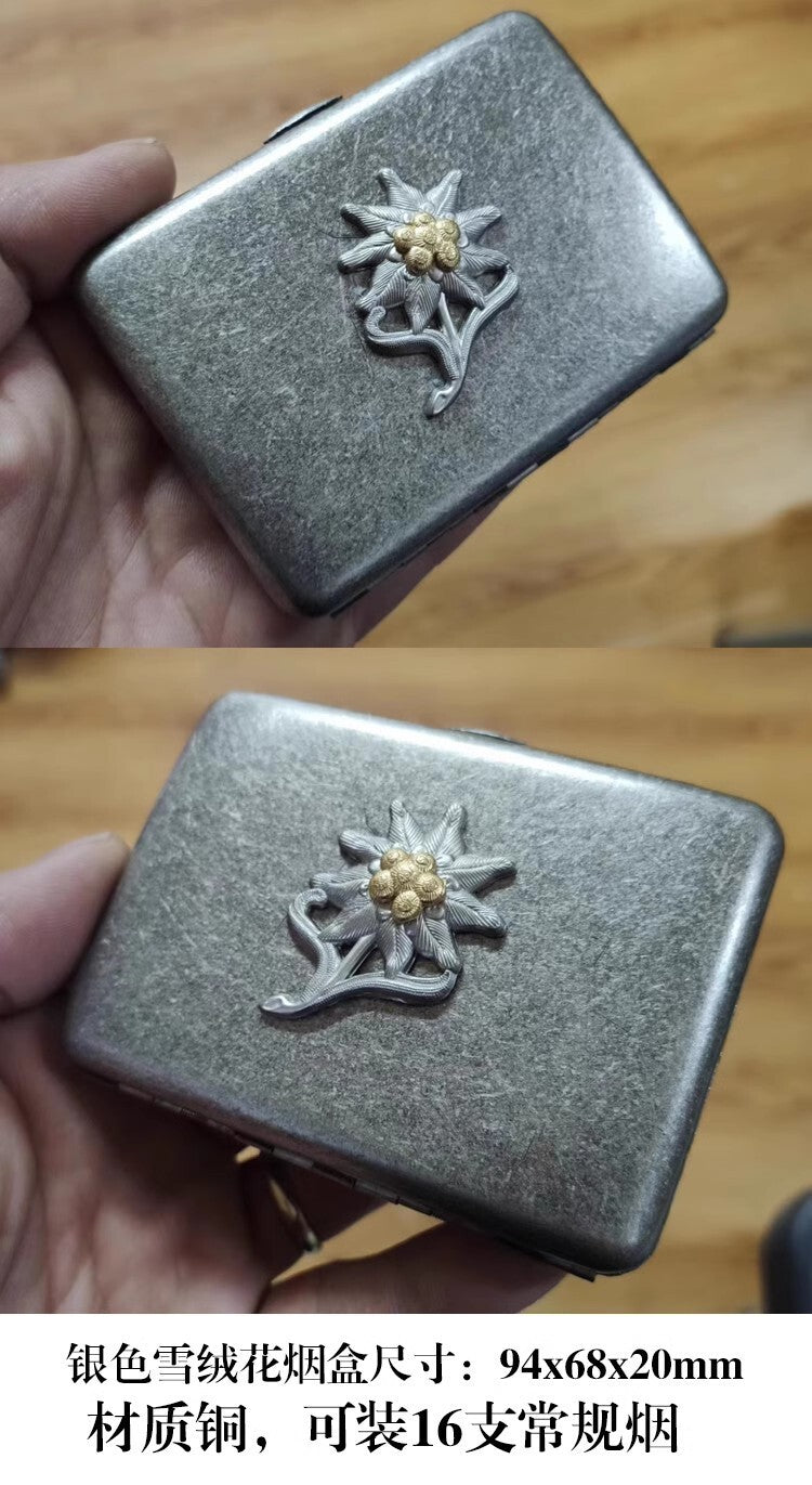 WW2 German Edelweiss Brass Carved Cigarette Box 16 Cigarettes
