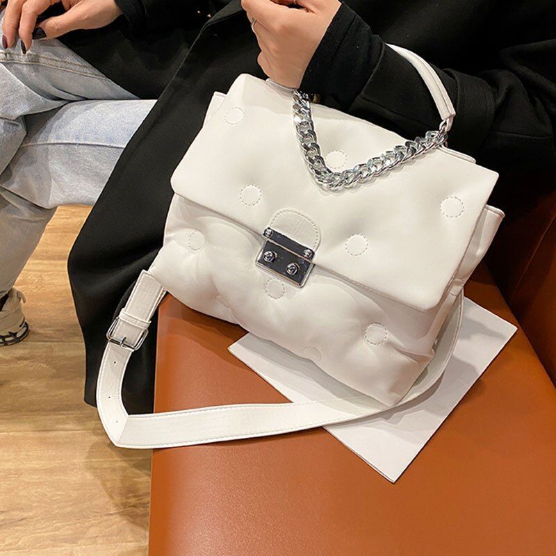 Shoulder Crossbody Bag Padded Tote Purse Handbag Cotton 30*24*8 CM Chain Handle