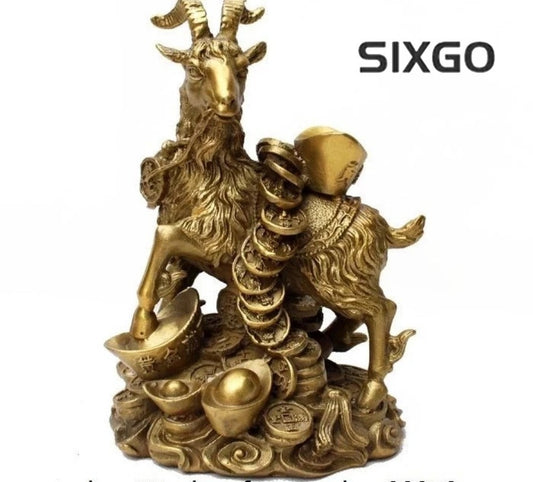 Chinese Brass Copper Auspicious Fengshui Wealth Money Yuanbao Sheep Goat Statue