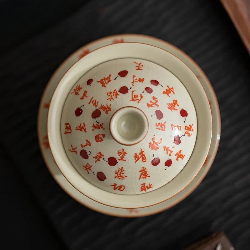 150ml Ceramic Ru Kiln Gaiwan Retro Manjiang Hong Sancai Tea Tureen Teaware