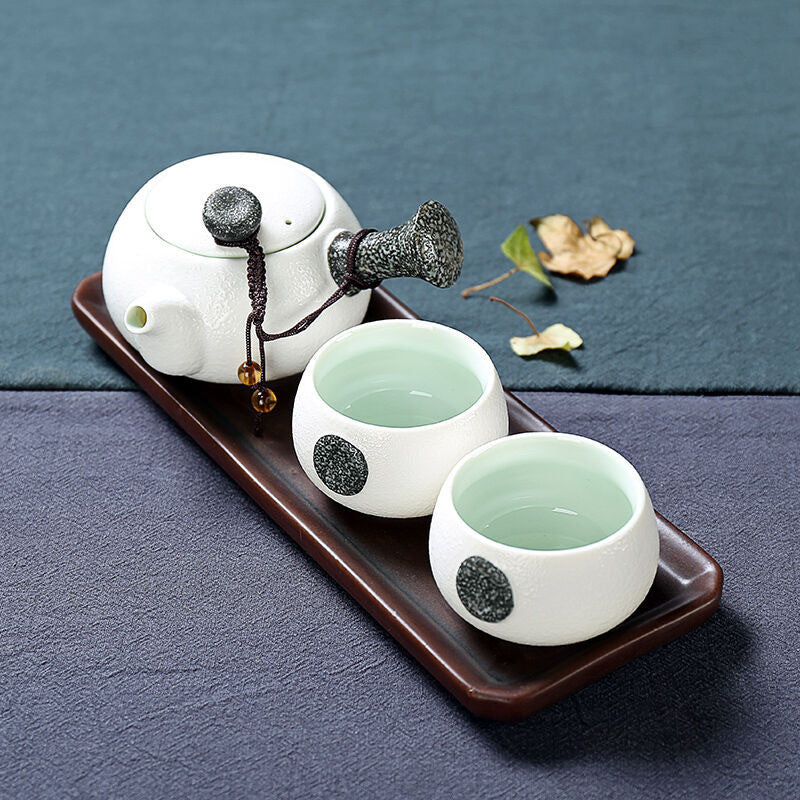 3Pcs/Set Chinese Ceramic Gongfu Tea Side Handle Teapot Travel Tea Set Teacups