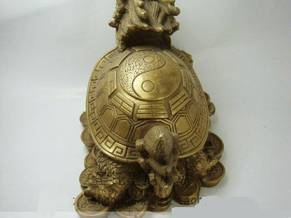 Chinese Lucky Fengshui Dragon Head Tortoise Bronze Turtle Statue~Wish U Wealth
