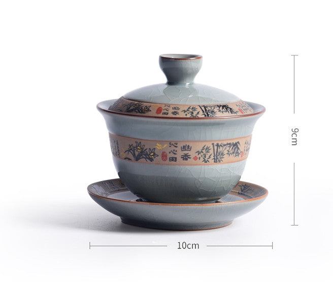 Gaiwan Cup Bowl Geyao Craft Crackle Glaze Porcelain Tureen Tea Bowl with Saucer