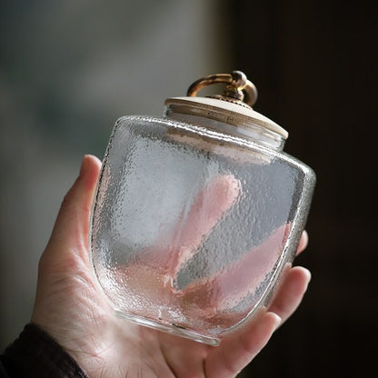 10.5cm Hammered Pattern Glass Tea Caddy Flower Sealed Fruit Tea Storage Jar