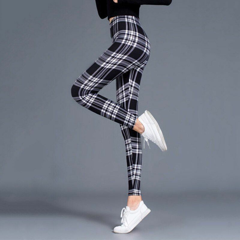 Plaid Leggings Women Sexy Pants Push Up Fitness Gym Sports Plus Size High Waist