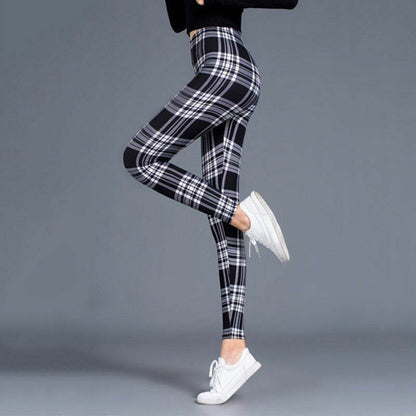 Plaid Leggings Women Sexy Pants Push Up Fitness Gym Sports Plus Size High Waist