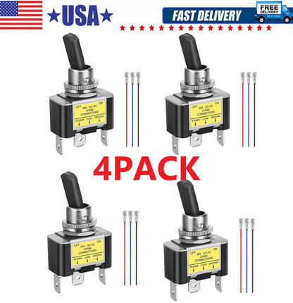 4x Blue LED Light 3Pin Rocker Toggle ON/Off Switch 30A 12V for Car Boat Marine
