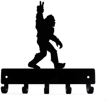 Bigfoot Peace Key Rack Hanger - 6 inch Wide/9 inch Wide Metal Wall Art