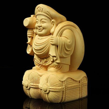 2.3" New Boxwood Carving Creative Decoration DAIKOKUTEN God of Buddha Statue