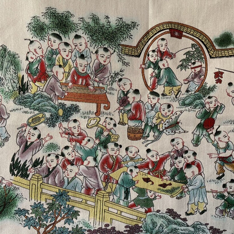 Old Chinese Silk Embroidery Painting Thangka Mural "Hundred Sons" 6158 -