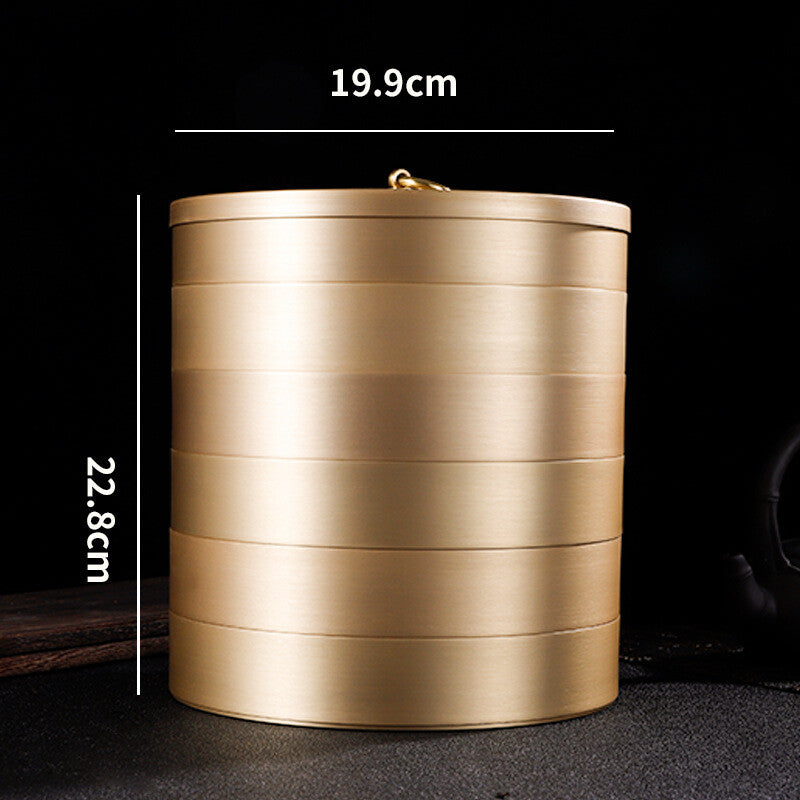 Pure Copper Tea Canister With Lid For Pu'er Tea Cake Handmade Sealed Tea Jar New