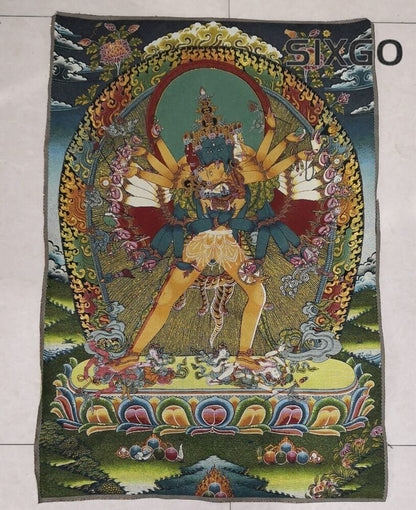 36" Tibet Tibetan Cloth Silk Buddhism Kalachakra Buddha Tangka Thangka Mural