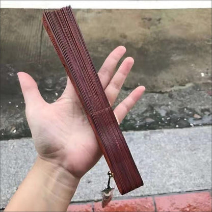 Red Sandalwood Suzhou Fan Hollow Peacock Feather Folding Fan with Stand