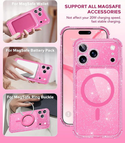 for Iphone 17 Pro Case for Women, Compatible with Magsafe, Clear Glitter Shockpr