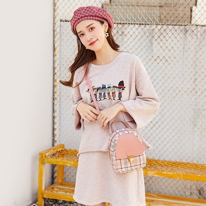Mini Backpack Crossbody Bag Plaid Shoulder Phone Purses Polyester 20L 16*6*21 CM