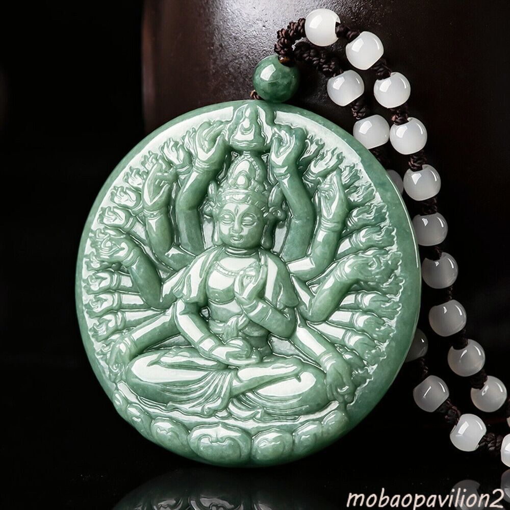 Natural Grade A Jadeite Green Thousand-handed Guanyin Buddha Pendant