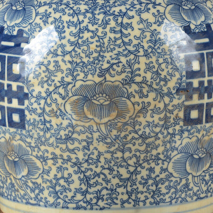 Late Qing Dynasty Folk Kiln Blue and White Tea Pot with Joy Words and Lotus Cove