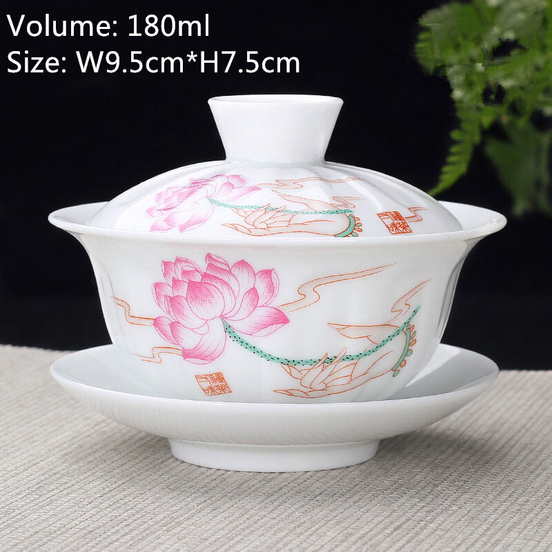 Chinese Tea Brewer Gaiwan Small Porcelain Tureen Sancai Cup Bowl With Saucer Lid