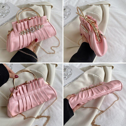 Evening Party Clip Bag Pleated Shoulder Bag Vintage Handbag Luxury Shoulder Bags