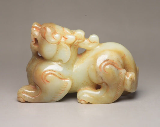 Chinese Antique Hetian Jade Carved Exquisite Unicorn Statue Figurines Ornaments