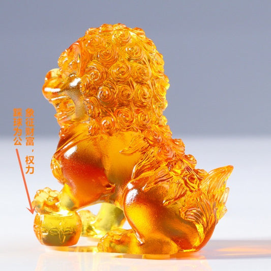 Pair Golden Liu Li Crystal Lion Statue Guardian Foo Fu Dog Artwork Home Decor