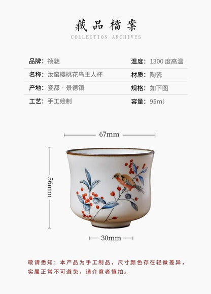 95ml China SongDynasty antique master teacup ruyao flower and bird ceramic cup-