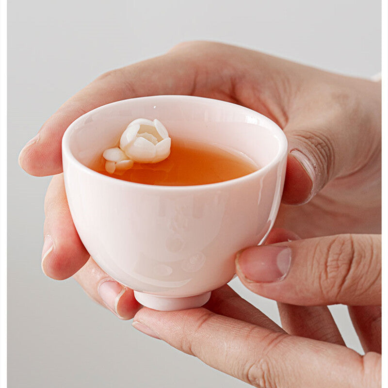 1PC Pink for Lady New Creative Floral Relief Porcelain Tea Cup Master Cup
