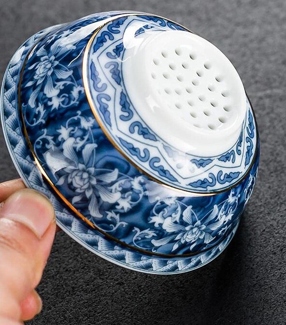 Chinese Traditions Blue Porcelain Filter Tea Strainer Kung Fu Tea Set