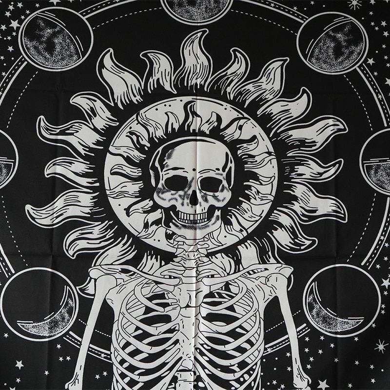 Psychedelic Tapestry White Black Sun Moon Mandala Wall Hanging Celestial Hippie