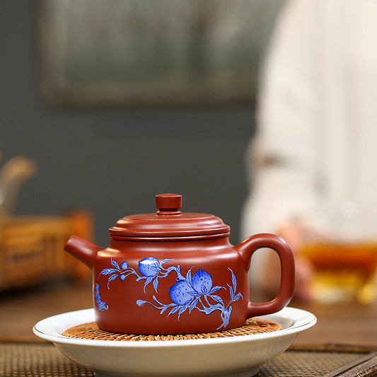 China Yixing Zisha Pottery Clovershrub Clay Handmade 240cc Peaches Teapot