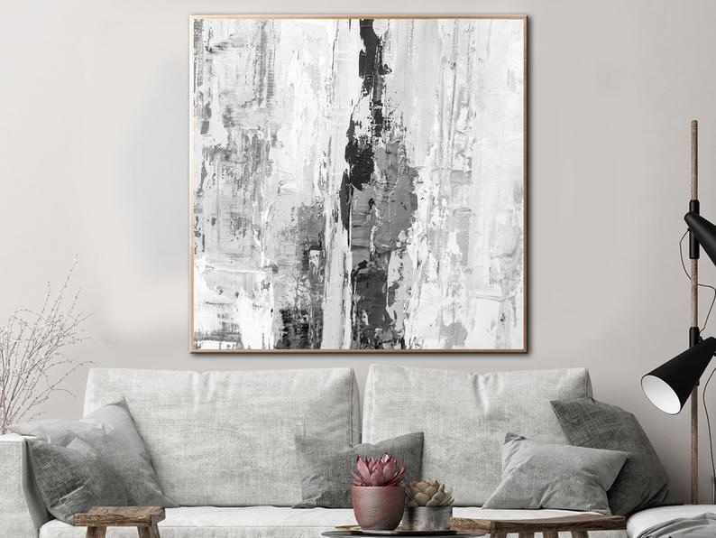 Oil Painting Abstract Oversize Canvas Wall Art Black And White Painting Calming