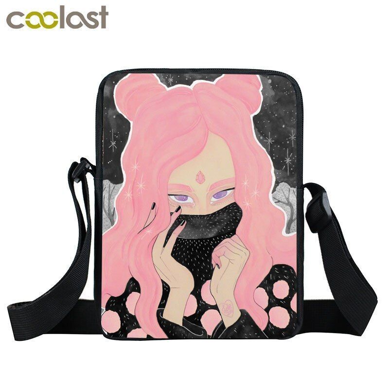 Witch Black Cat Messenger Bag Clutch Canvas Crossbody Shoulder Bags Travel Small