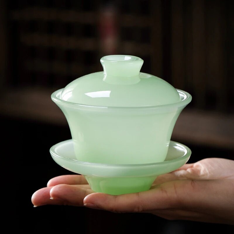Ru Qing Celadon Porcelain Covered Bowl - Tianquan Chinese Gaiwan Tea Cup Large