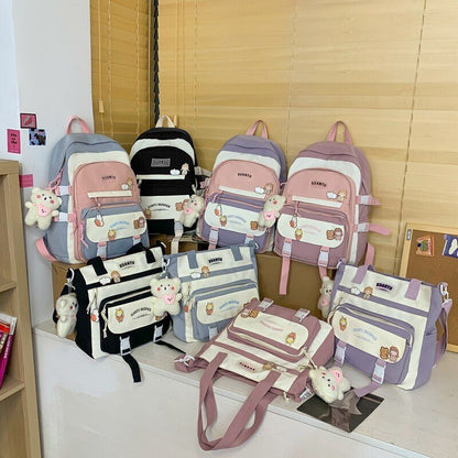 Backpack Shoulder Bag Multi Pockets Waterproof School Bags Green Blue Black Pink