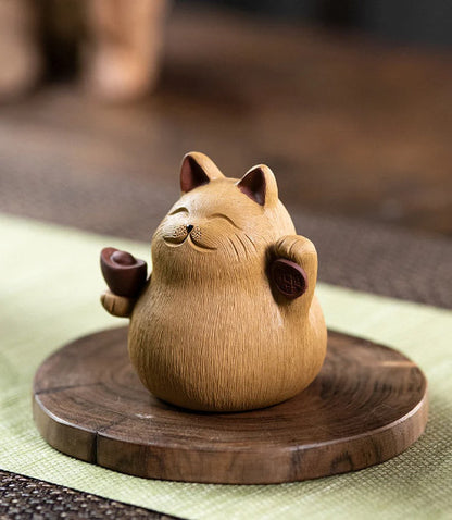 Purple Clay Tea Pets Cute Cat Zisha Crafts Decor