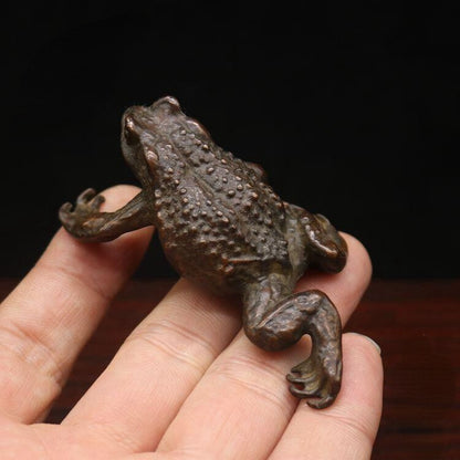 Antique Bronze Antique Battered Brass Gold Toad Tea Pet