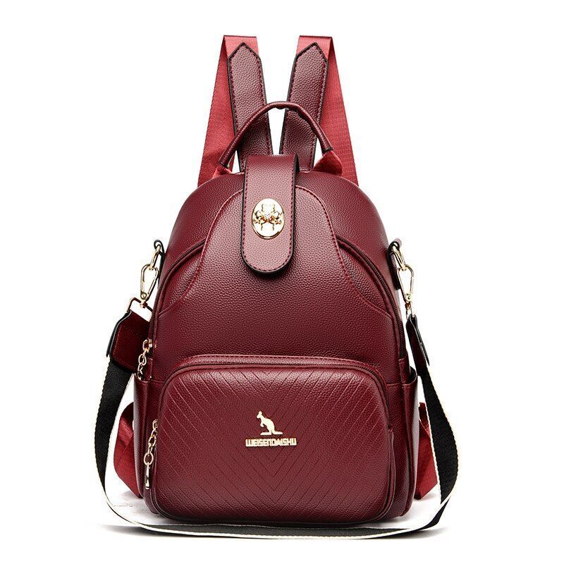 Women Backpacks Luxury Solid Colors Soft Genuine Leather Traveling Shoulder Bags