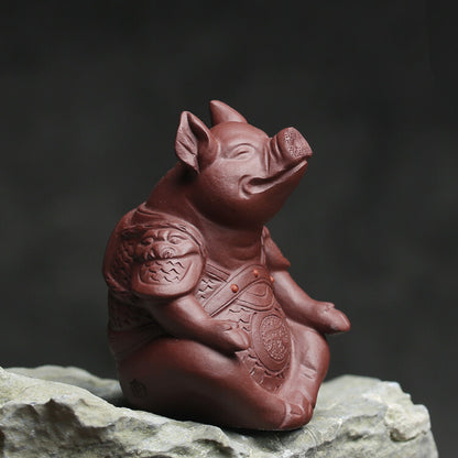 Chinese Creative Tea Pet Pig Statue Good Luck Bring Zisha Purple Clay Tea Play